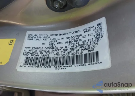 2001 Toyota Sequoia Sr5 V8 from USA, damaged, VIN 5TDZT34A21S009719